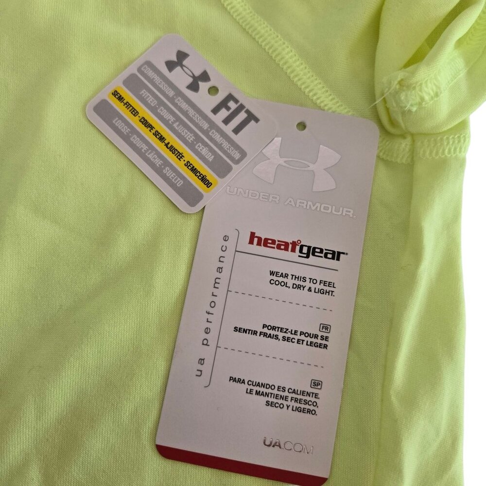 NWT Under Armour Womens Medium HeatGear V-Neck Semi-Fitted Shirt Neon Yellow - Picture 8 of 10